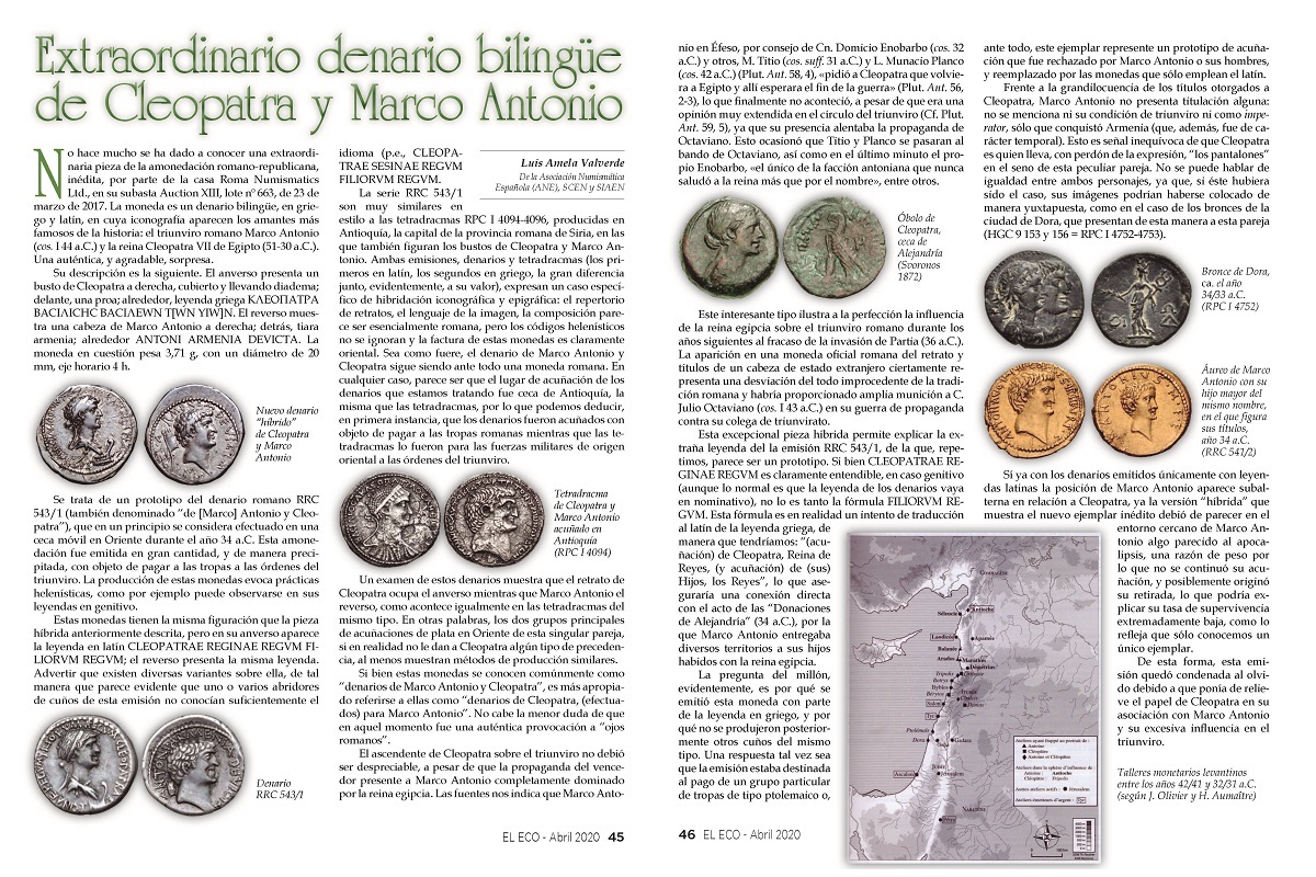 El Eco Filatélico. Artículo de Numismática