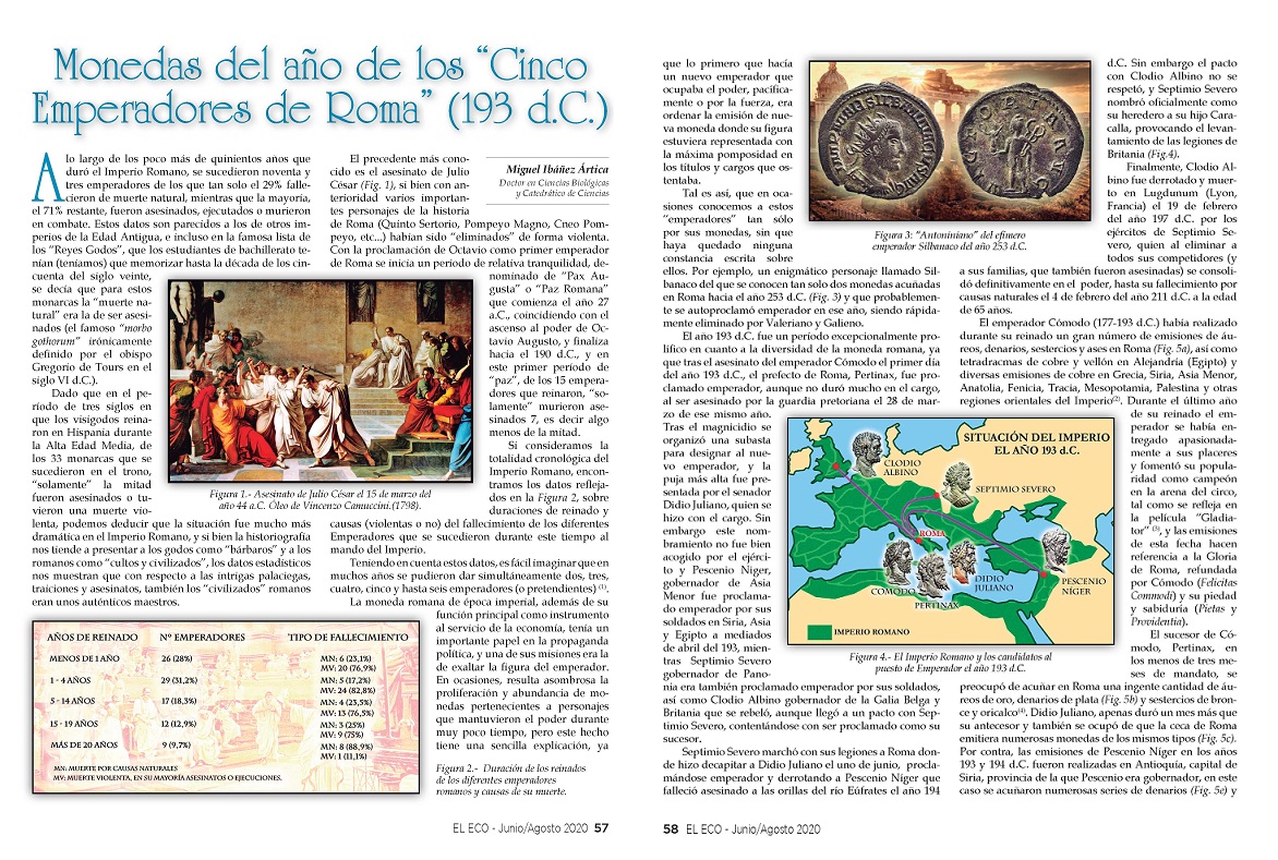 El Eco Filatélico. Artículo de Numismática