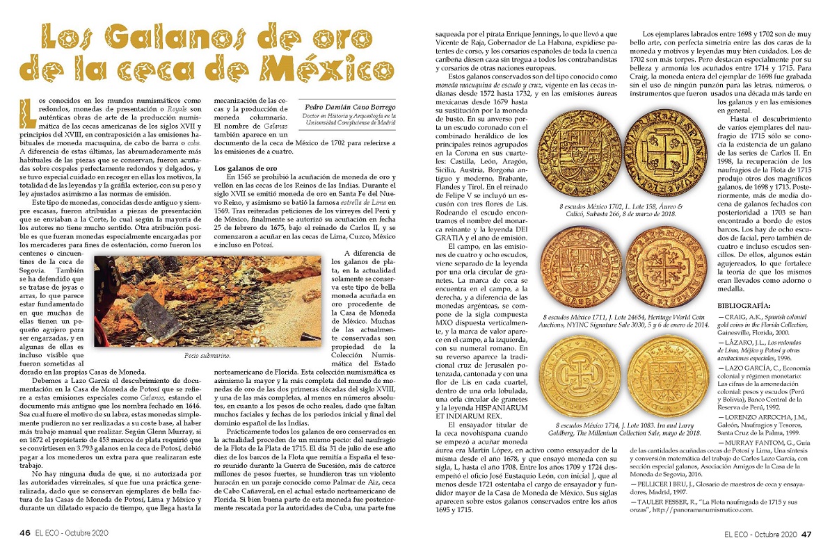 El Eco Filatélico. Artículo de Numismática