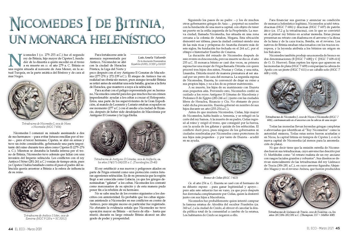 El Eco Filatélico. Artículo de Numismática