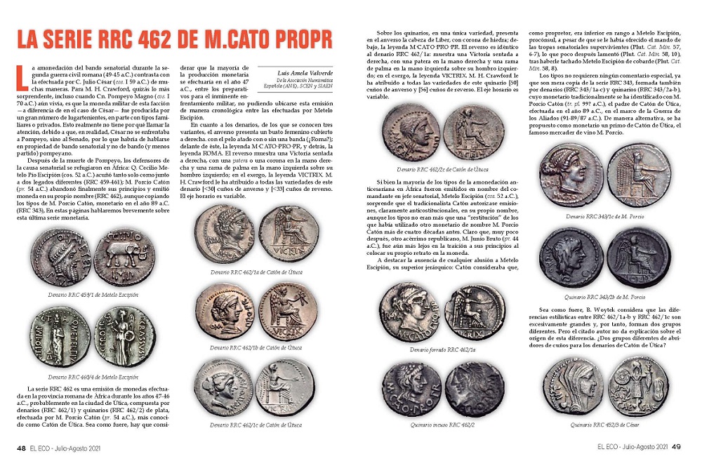 El Eco Filatélico. Artículo de Numismática