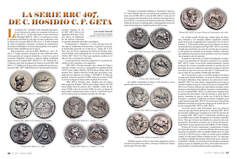 El Eco Filatélico. Artículo de Numismática