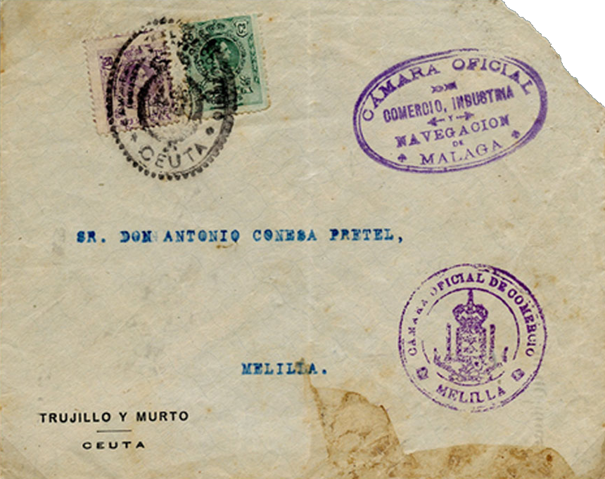 Carta de Ceuta a Melilla durante la huelga de Correos de 1922