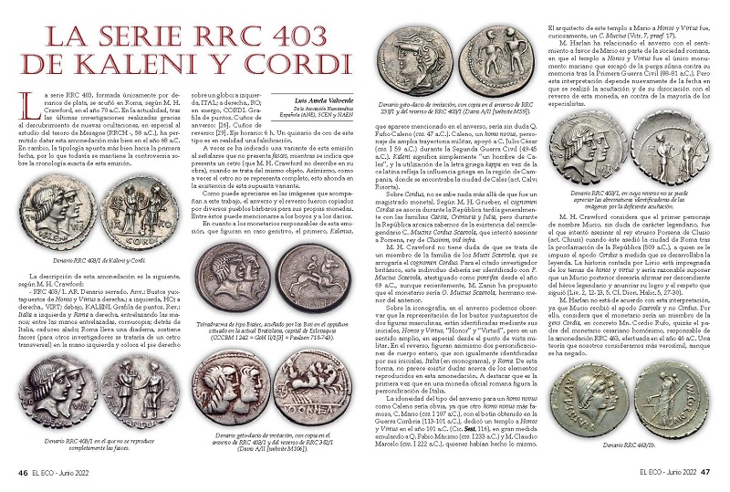 El Eco Filatélico. Artículo de Numismática