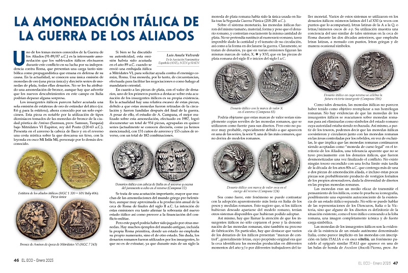 El Eco Filatélico. Artículo de Numismática