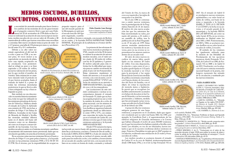 El Eco Filatélico. Artículo de Numismática