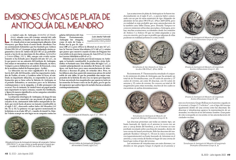 El Eco Filatélico. Artículo de Numismática