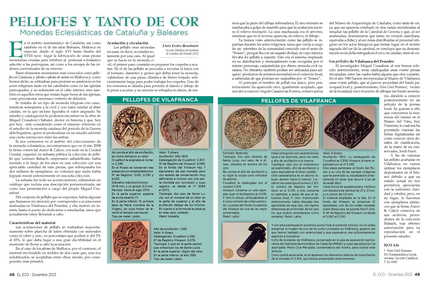 El Eco Filatélico. Artículo de Numismática