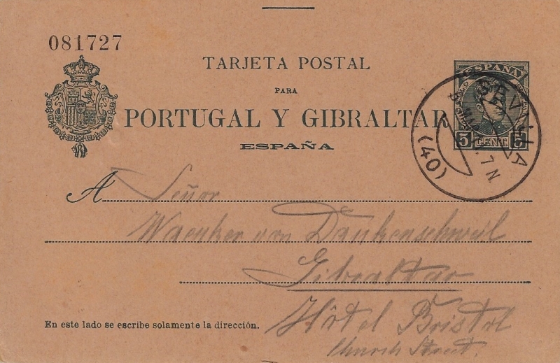 Tarjetas para Portugal y Gibraltar. Emisión de enero de 1903