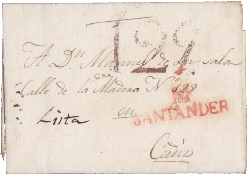 Carta dirigida a la calle de la Madera en Cádiz
