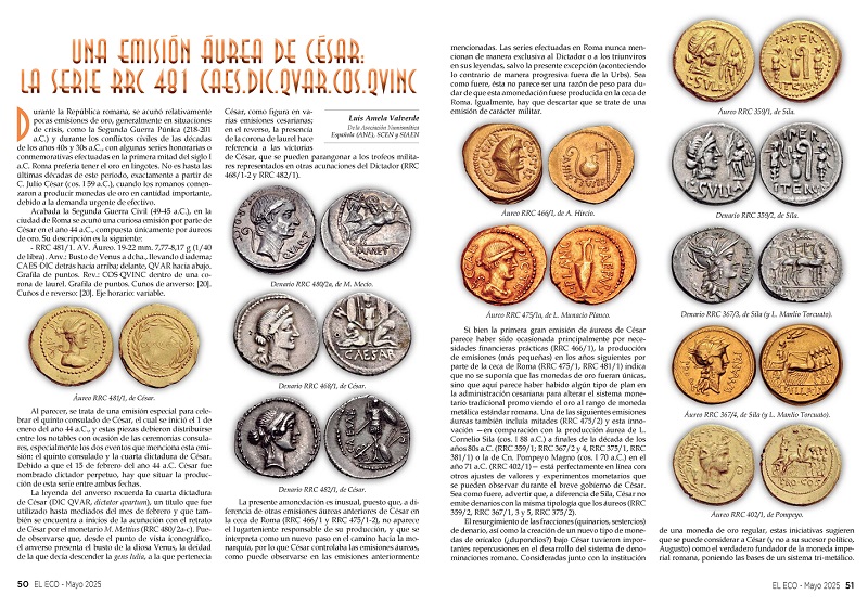 El Eco Filatélico. Artículo de Numismática