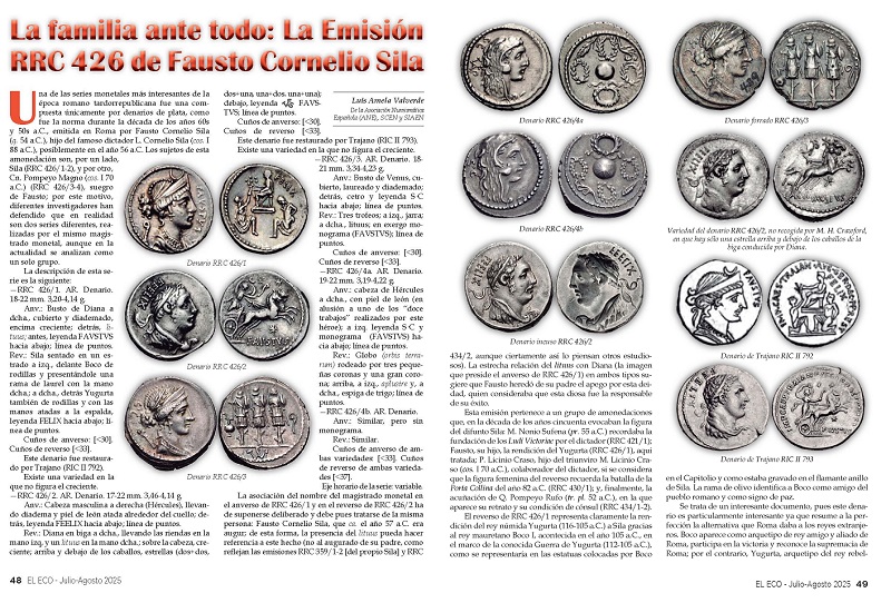El Eco Filatélico. Artículo de Numismática