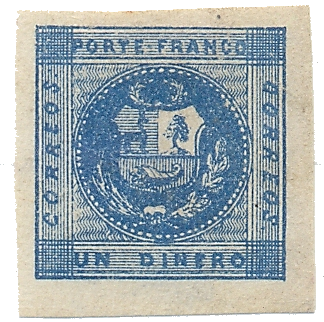 Sello de un Dinero Azul de la Primera Emisión