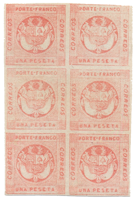 Primer Retoque de las estampillas de Una Peseta Roja