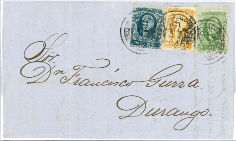 Carta circulada de México a Puebla. Carta de Mazatlán a Durango