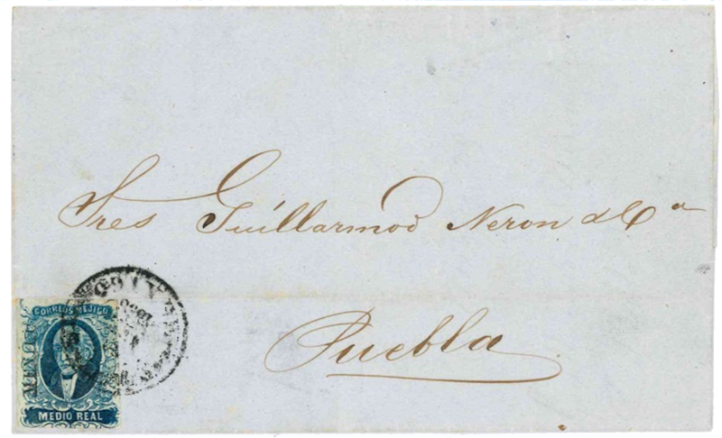 Carta completa con envío por extraordinario. Carta circulada de México a Puebla