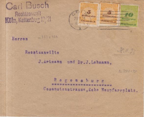 Carta franqueada con 20.000 millones de marcos