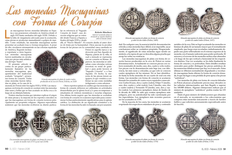 El Eco Filatélico. Artículo de Numismática