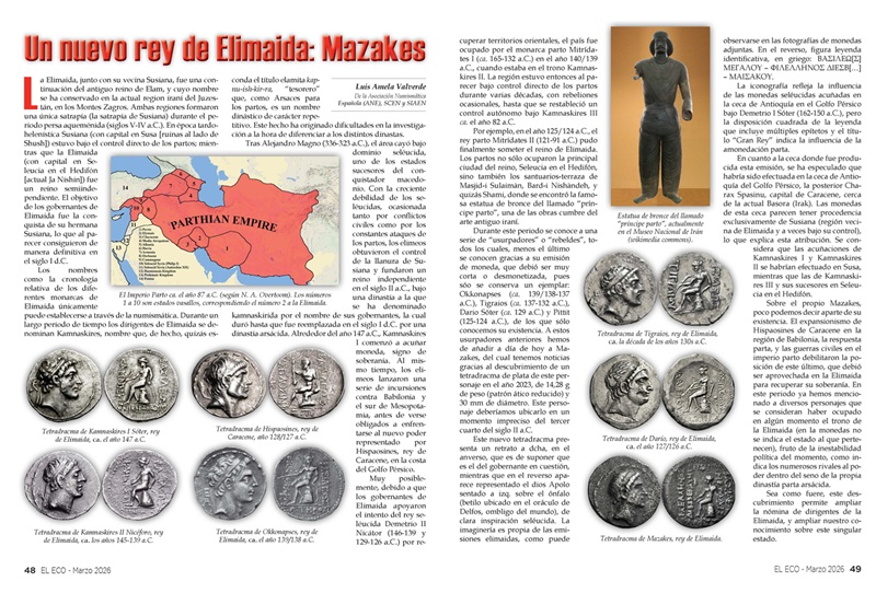 El Eco Filatélico. Artículo de Numismática
