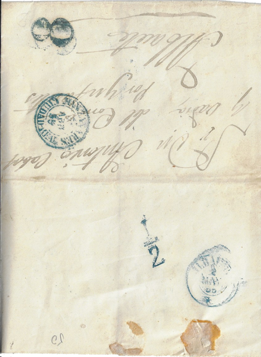 Siglo XIX. Carta circulada de Manzanares a Albacete