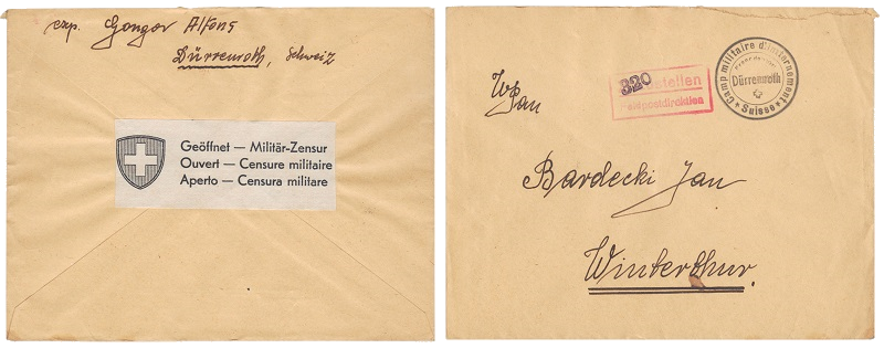 Carta despachada desde el Camp militaire d’internement de Dürrenroth